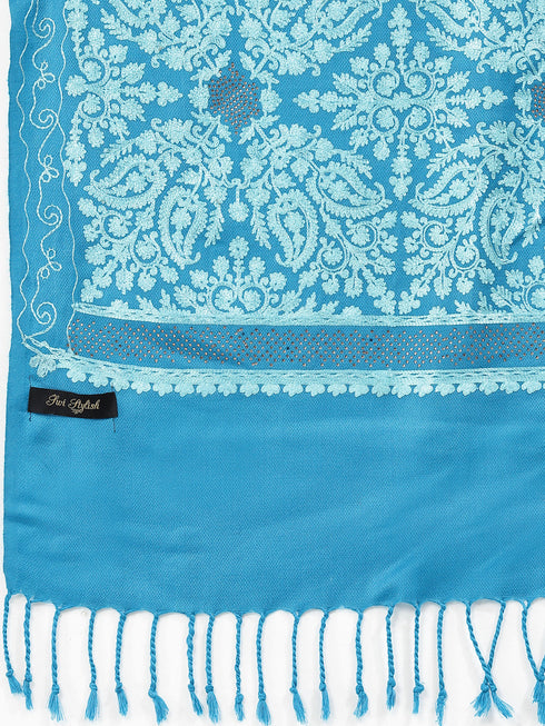 Women's Aari Embroidery and Stone Work Wool Shawl